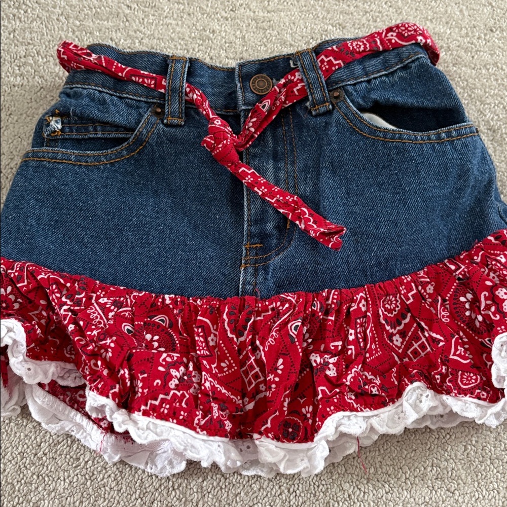Kids denim skirt with handkerchief ruffle